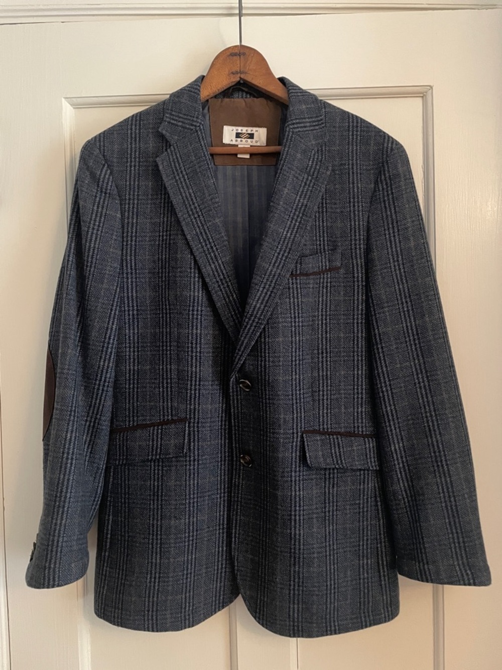 Joseph Abboud Tweed Wool Blend Plaid Elbow Patch Blazer Sports Jacket | Size S